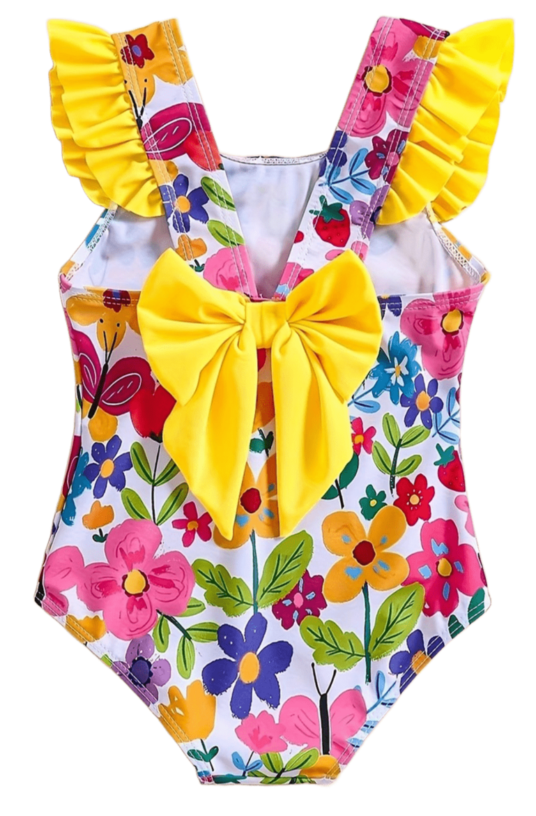 SUN KIDDOS mädchen einteiliger badeanzug mit großer schleife und blumenprint